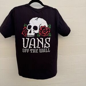 Vans T-Shirt Medium Black Skull Roses Off The Wall Graphic Mens Skate Streetwear